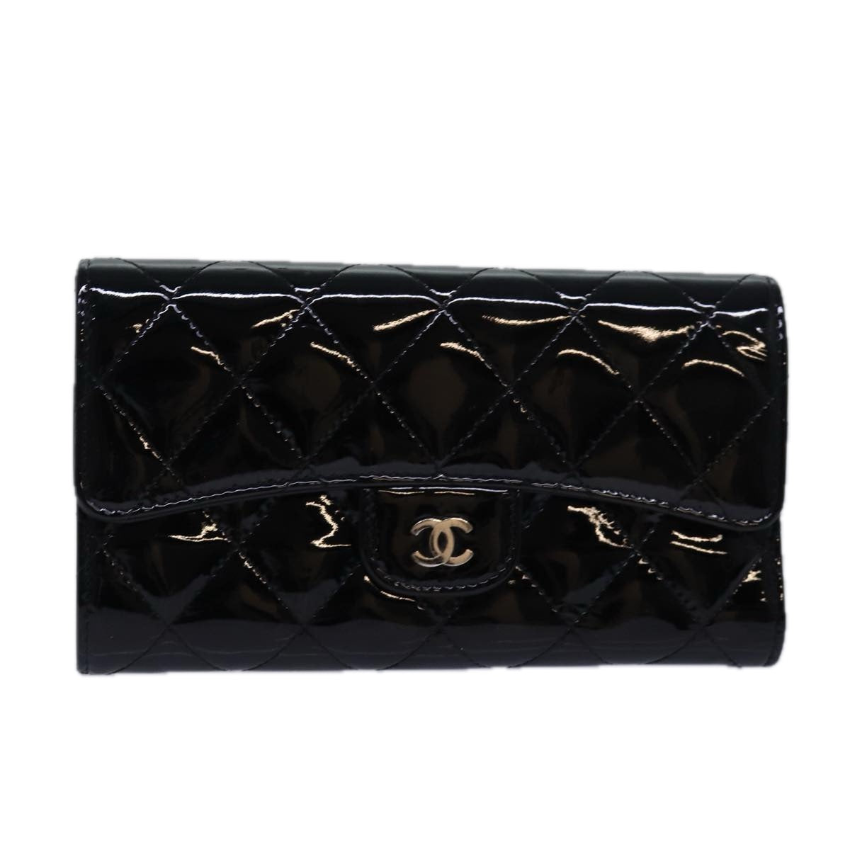 Top Quality Chanel Matelasse Long Wallet Enamel Black CC Auth yk13806A