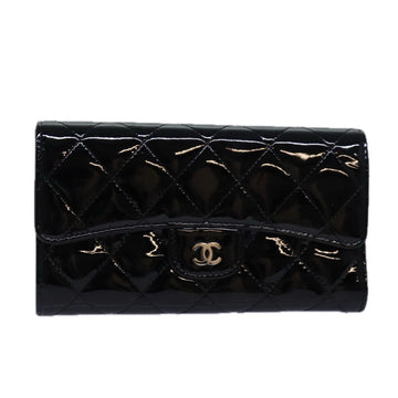 Top Quality Chanel Matelasse Long Wallet Enamel Black CC Auth yk13806A