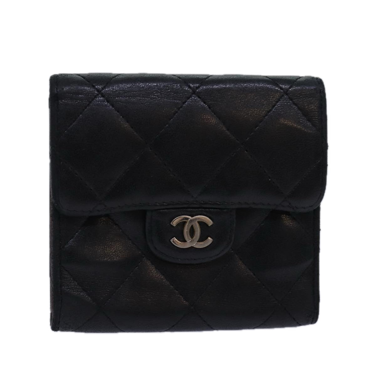 Top Quality Chanel Matelasse Compact Wallet Lamb Skin Black CC Auth yk13810