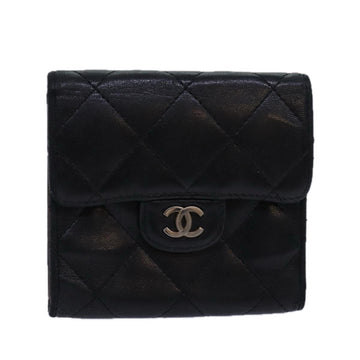 Top Quality Chanel Matelasse Compact Wallet Lamb Skin Black CC Auth yk13810
