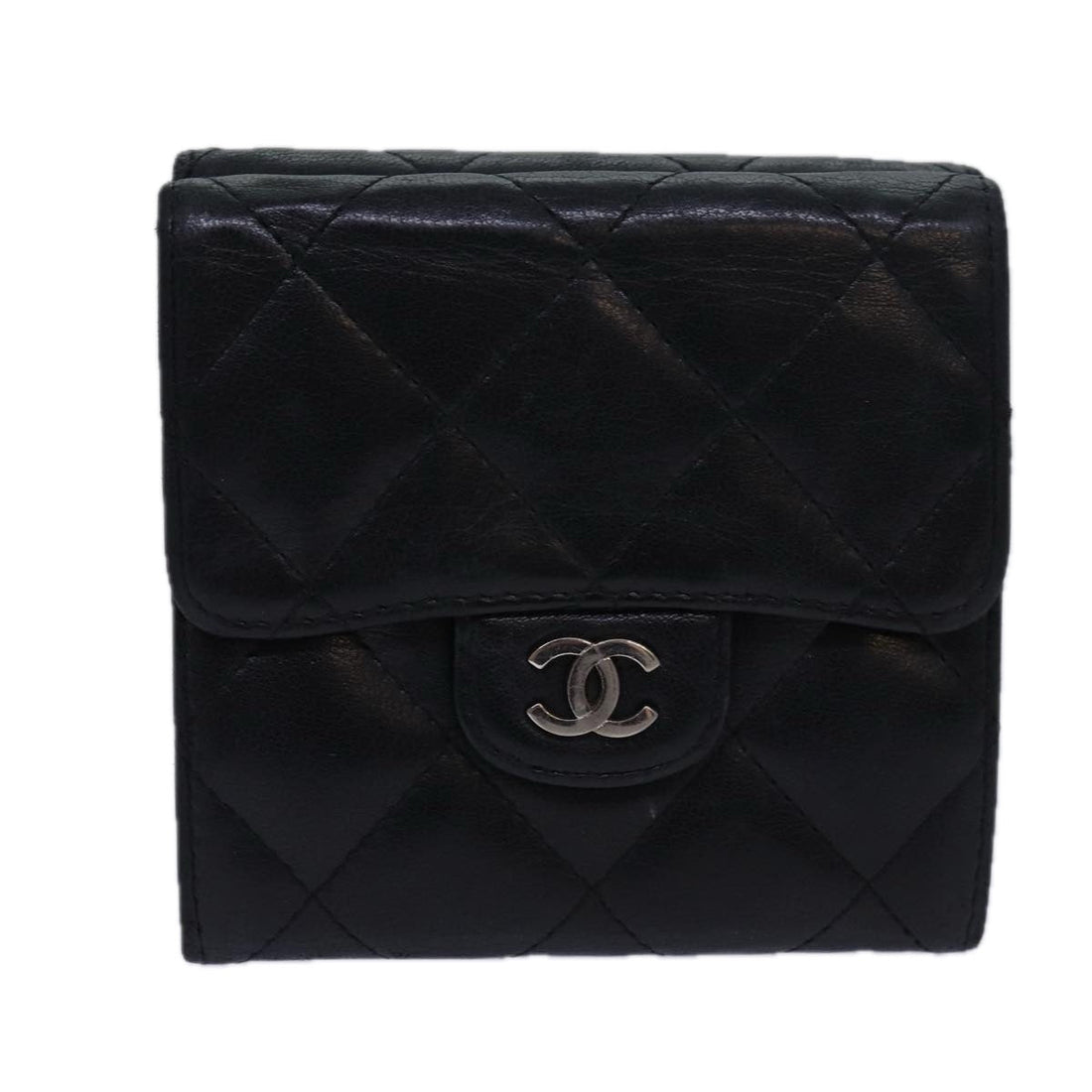 Top Quality Chanel Matelasse Compact Wallet Lamb Skin Black CC Auth yk13810