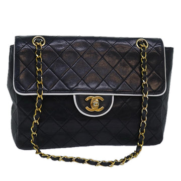 Top Quality Chanel Matelasse Turn Lock Chain Bag Lamb Skin Black White CC Auth yk13824