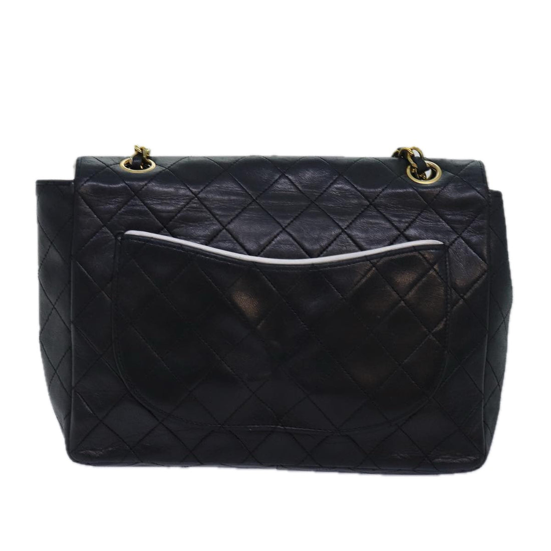 Top Quality Chanel Matelasse Turn Lock Chain Bag Lamb Skin Black White CC Auth yk13824