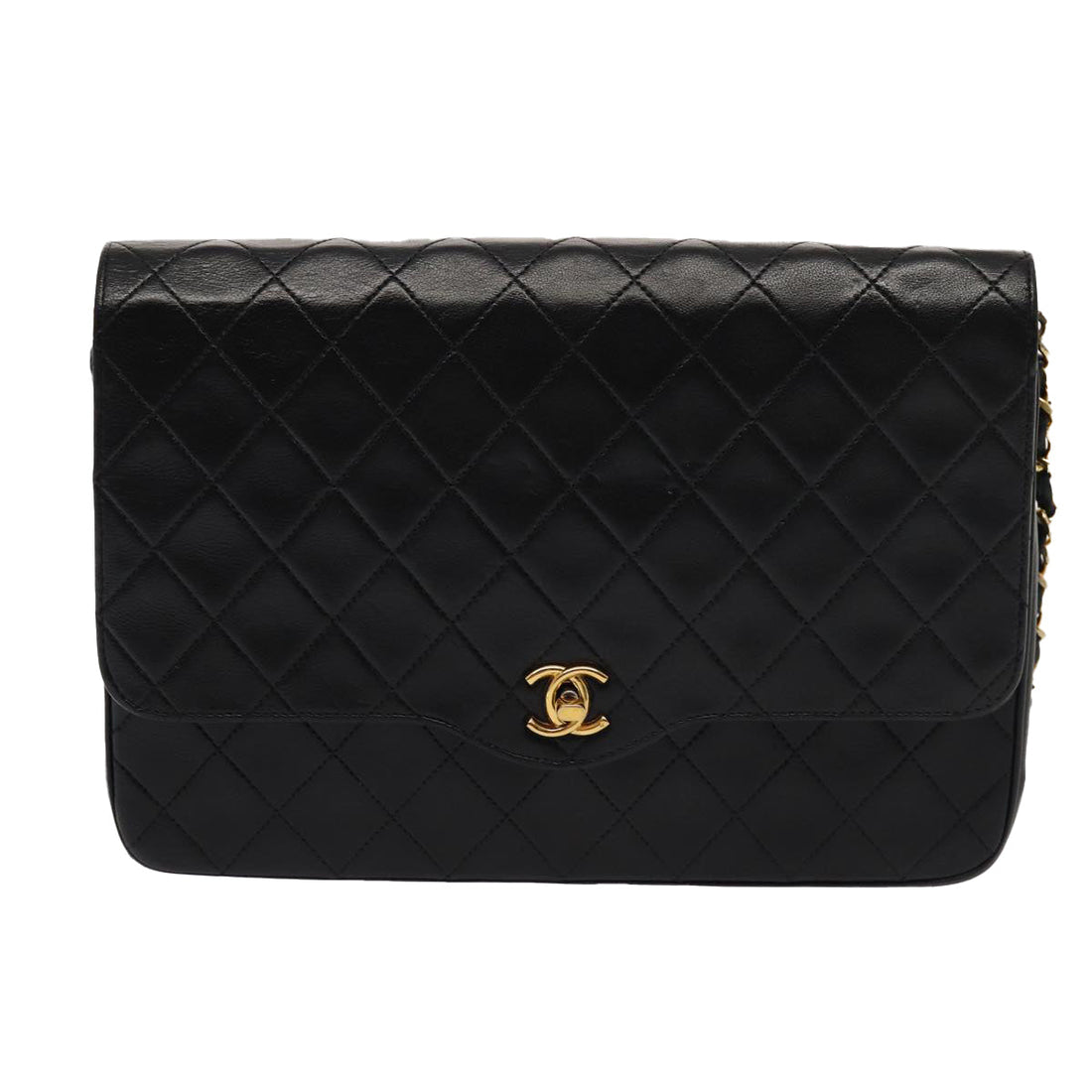Top Quality Chanel Matelasse Turn Lock Chain Shoulder Bag Lamb Skin Black CC Auth yk13966