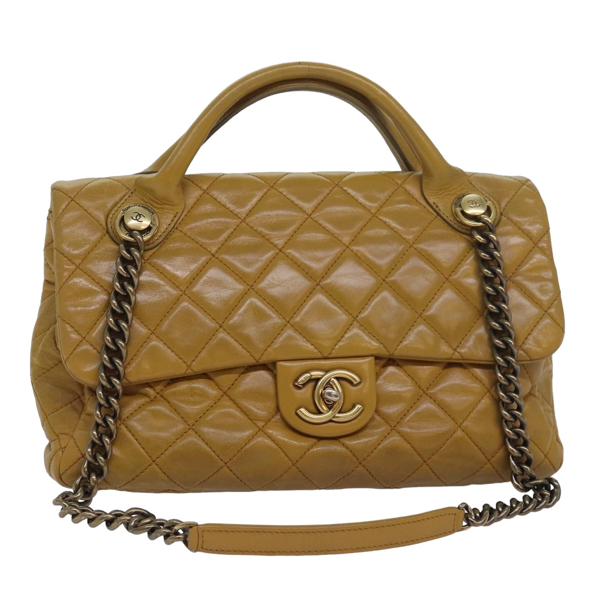 Top Quality Chanel Matelasse Turn Lock Chain Shoulder Bag Leather Yellow CC Auth yk13973A