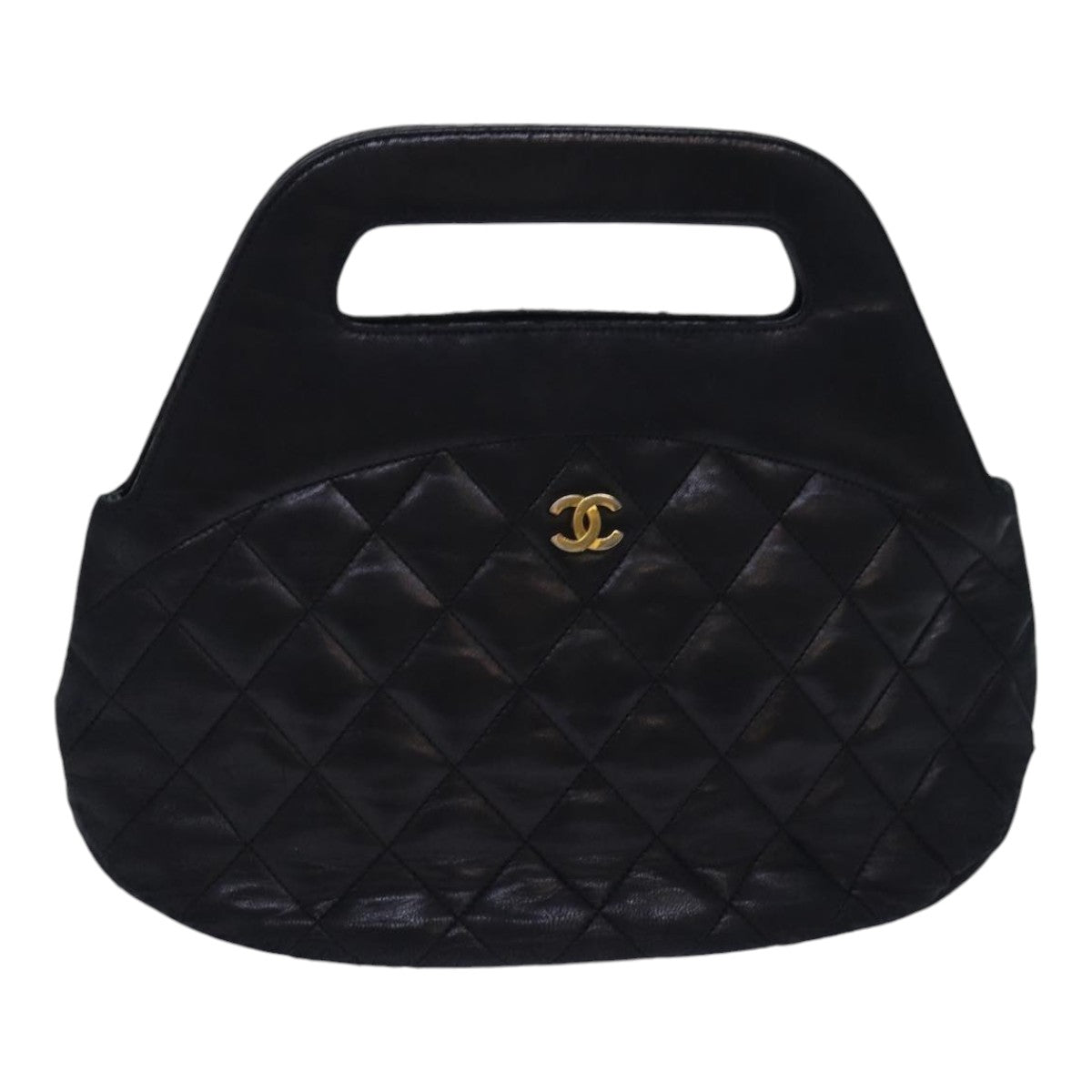Top Quality Chanel Matelasse COCO Mark Hand Bag Lamb Skin Black Gold CC Auth yk14149
