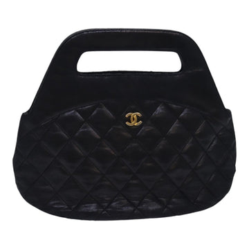 Top Quality Chanel Matelasse COCO Mark Hand Bag Lamb Skin Black Gold CC Auth yk14149