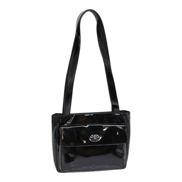 Top Quality Chanel COCO Mark Shoulder Bag Enamel Black Silver CC Auth yk14331
