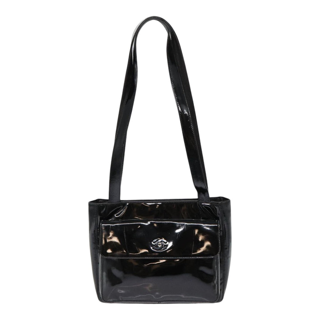 Top Quality Chanel COCO Mark Shoulder Bag Enamel Black Silver CC Auth yk14331