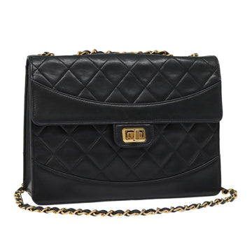 Top Quality Chanel Matelasse Turn Lock Chain Hand Bag Lamb Skin Black Gold CC Auth yk14333A