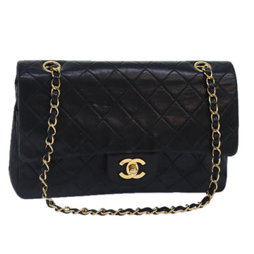 Top Quality Chanel Matelasse 25 Turn Lock Chain Bag Lamb Skin Black Gold CC Auth yk14418