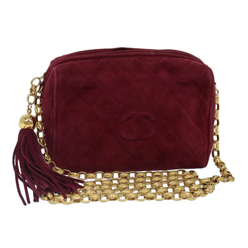 Top Quality Chanel Matelasse COCO Mark Chain Fringe Shoulder Bag Suede Red CC Auth yk14444A