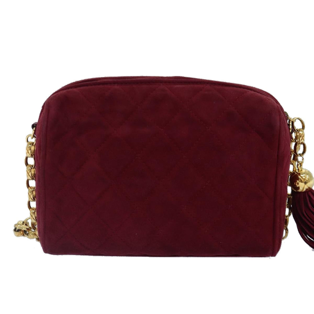 Top Quality Chanel Matelasse COCO Mark Chain Fringe Shoulder Bag Suede Red CC Auth yk14444A