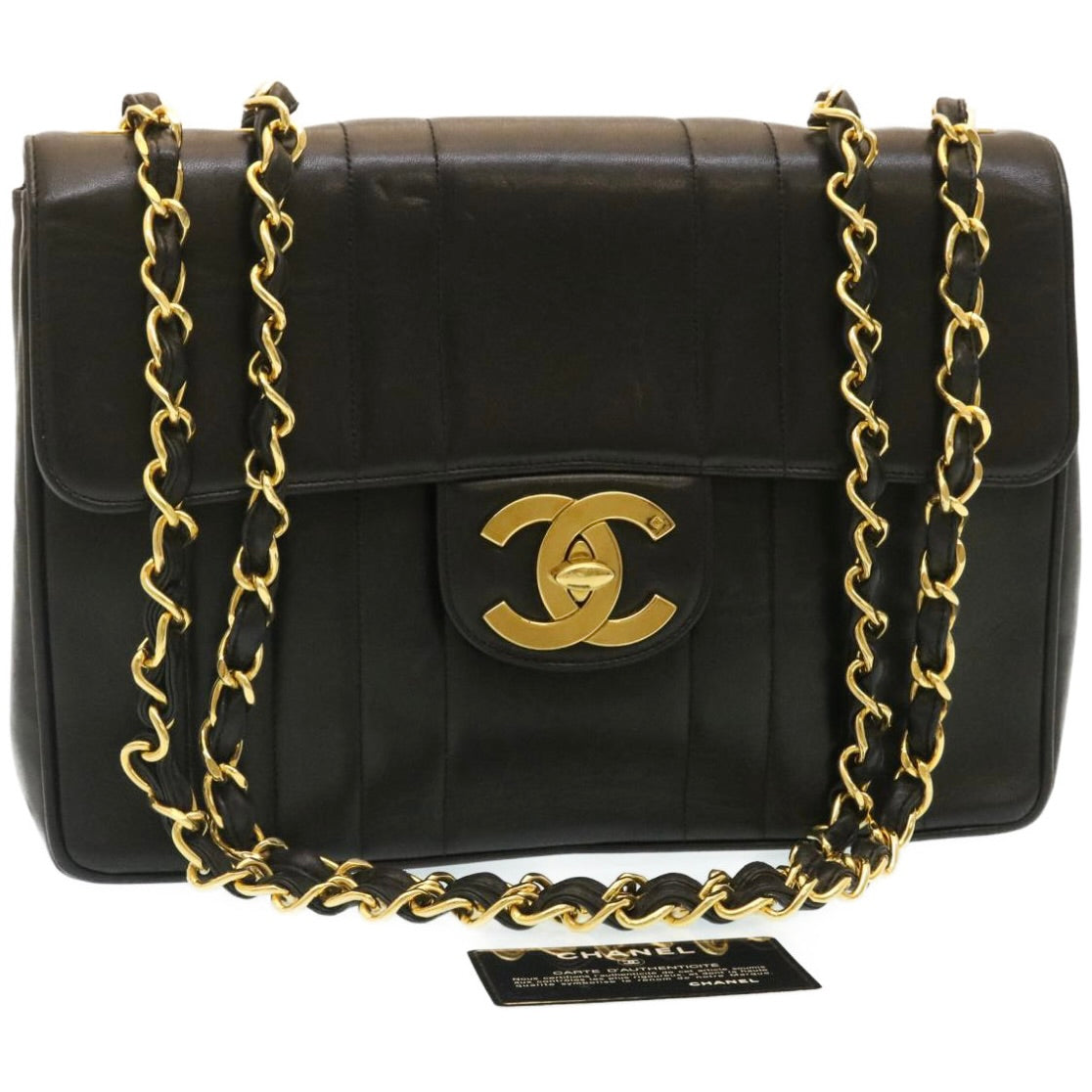 Top Quality Chanel Mademoiselle Big COCO Mark Chain ShoulderBag Lamb Skin Black Auth yk4080A