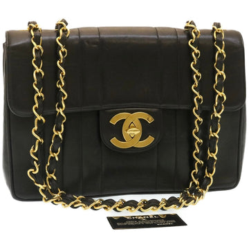 Top Quality Chanel Mademoiselle Big COCO Mark Chain ShoulderBag Lamb Skin Black Auth yk4080A