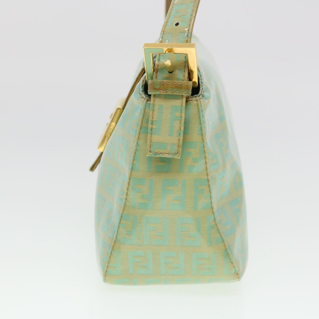 FENDI Zucchino Mamma Baguette Shoulder Bag Coated Canvas Light Blue Auth yk6594B