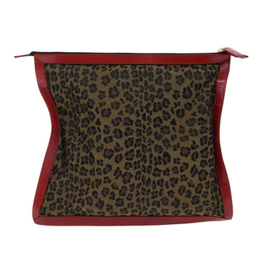 FENDI Leopard Clutch Bag Nylon Leather Black Brown Red Auth yk7980