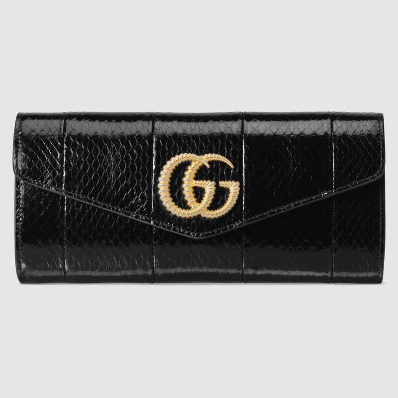Gucci Broadway Snakeskin Clutch with Double G Black Snakeskin